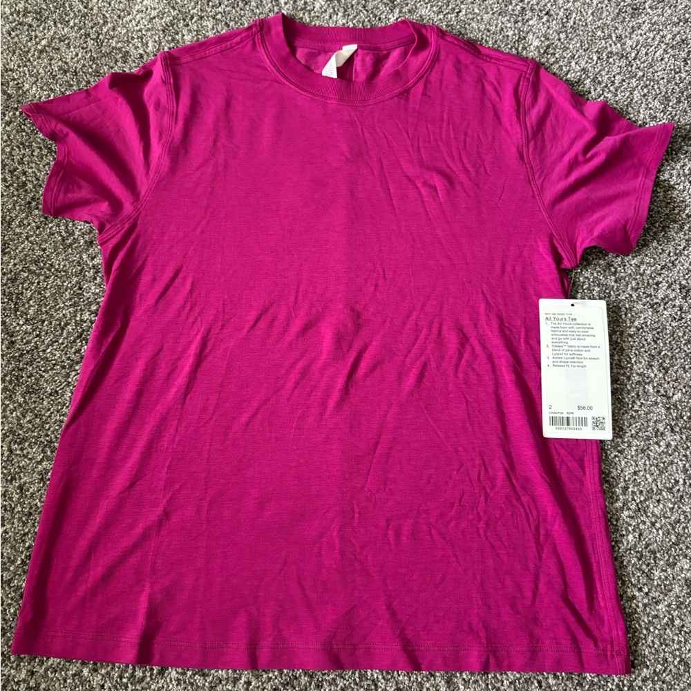 Lululemon All Yours Cotton T-Shirt Color Ripened Raspberry Size 2 - Picture 2 of 5